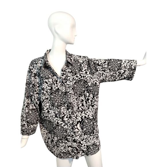 Fred David Women's size 2X Medallion Floral Artsy ¾ Sleeve Button Up Casual Top - Picture 4 of 12